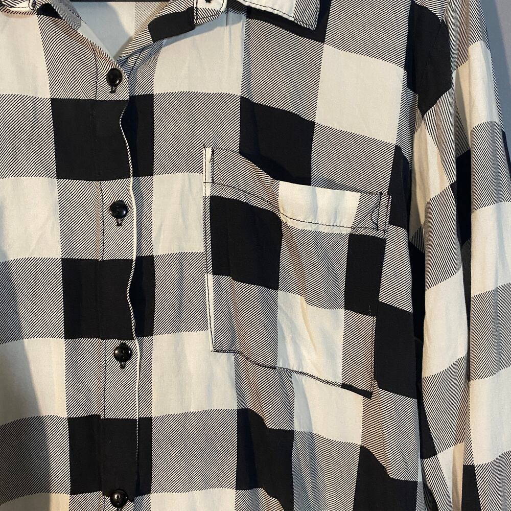 Passport Black White Check Plaid Long Sleeve Button Down Shirt Women Sz XL - Picture 7 of 12
